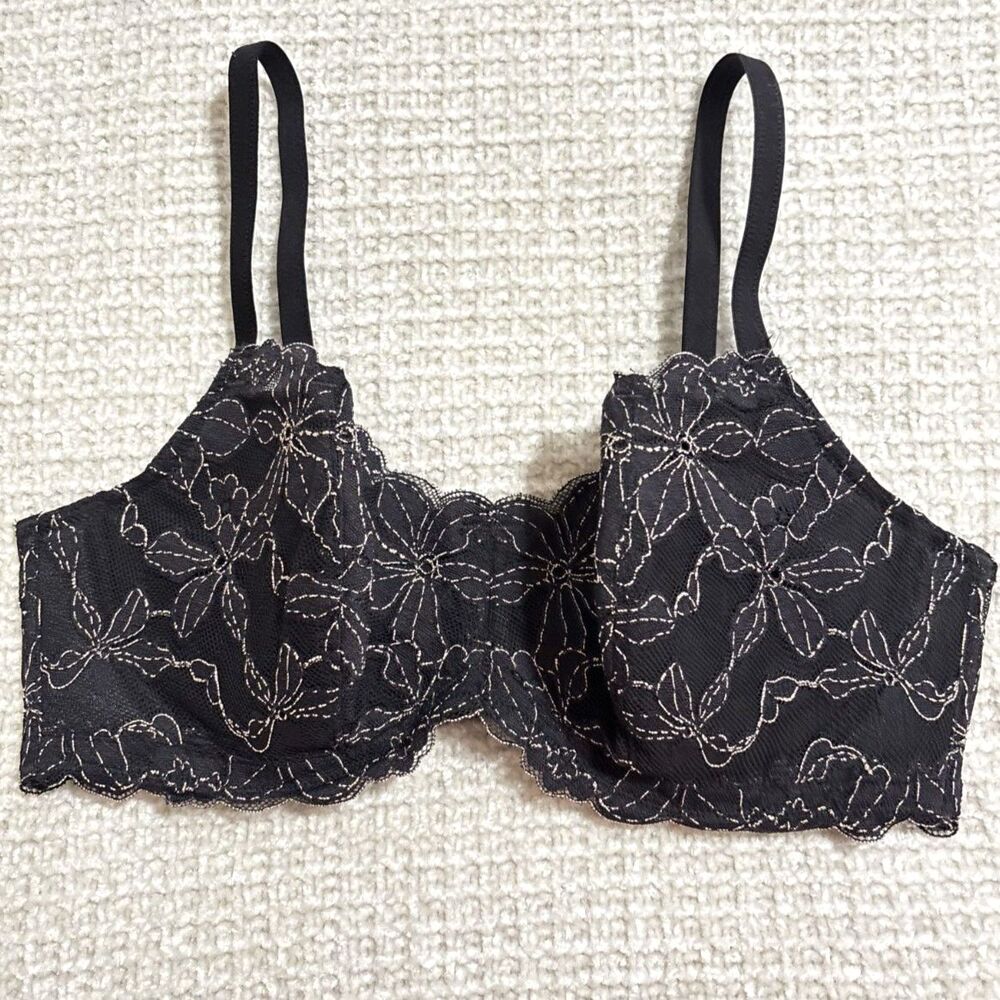b.tempt’d 36D Black Lace Underwire Bra Floral Mesh Sexy Lightweight Support